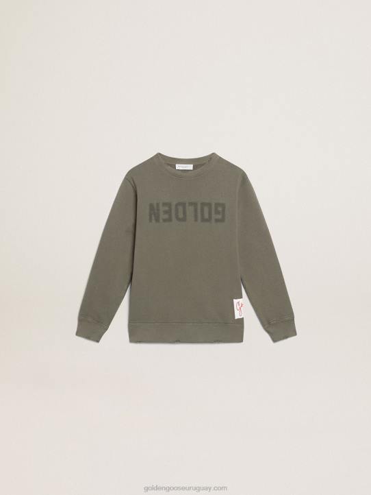 niños sudadera verde oliva desgastada con letras doradas en la parte delantera 02H6890