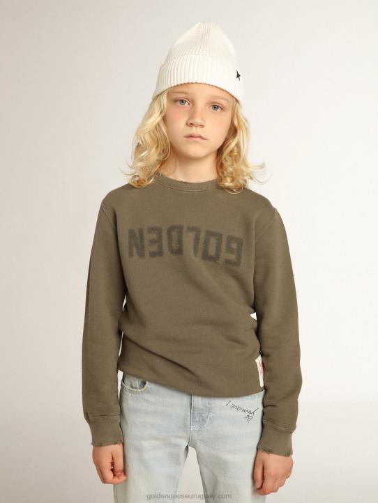 niños sudadera verde oliva desgastada con letras doradas en la parte delantera 02H6890