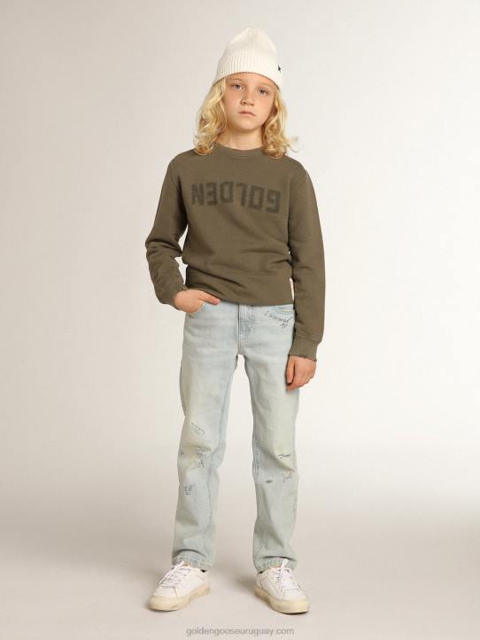 niños sudadera verde oliva desgastada con letras doradas en la parte delantera 02H6890