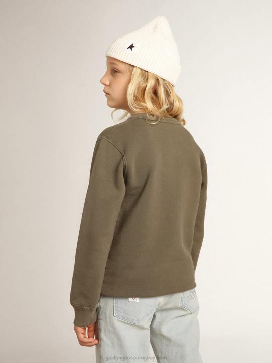 niños sudadera verde oliva desgastada con letras doradas en la parte delantera 02H6890