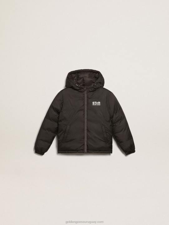 niños Chaqueta acolchada colección estrella negra con capucha y maxi estrella blanca en la espaldaGolden Goose 02H6894