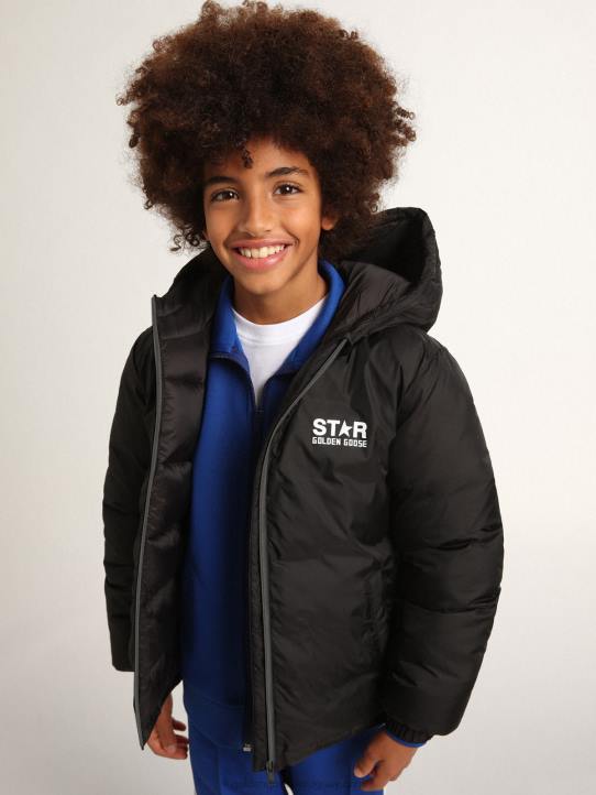 niños Chaqueta acolchada colección estrella negra con capucha y maxi estrella blanca en la espaldaGolden Goose 02H6894