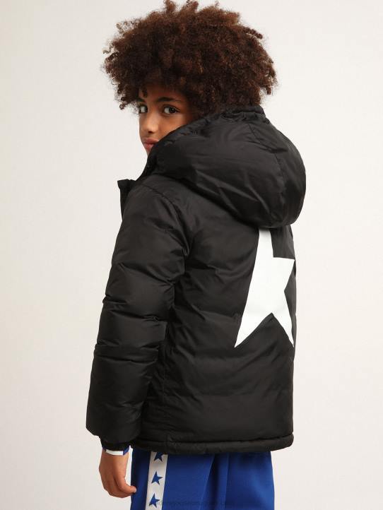 niños Chaqueta acolchada colección estrella negra con capucha y maxi estrella blanca en la espaldaGolden Goose 02H6894