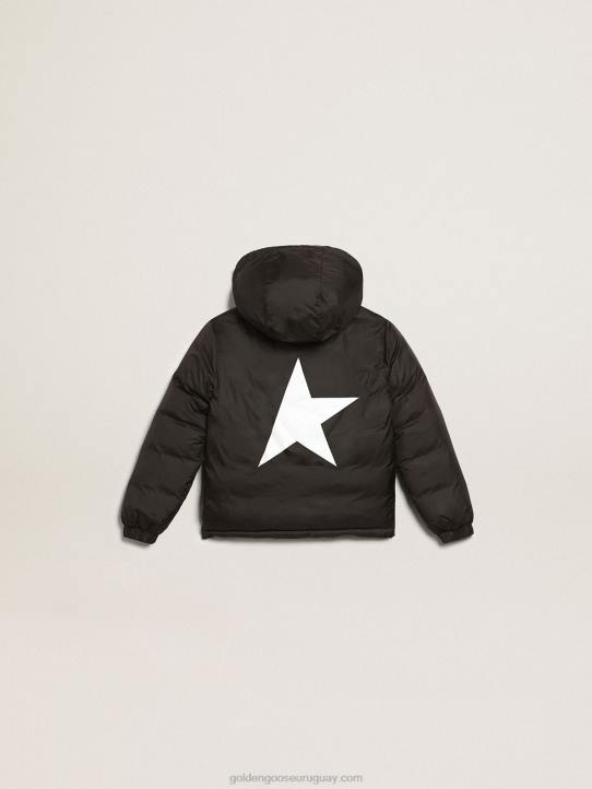 niños Chaqueta acolchada colección estrella negra con capucha y maxi estrella blanca en la espaldaGolden Goose 02H6894