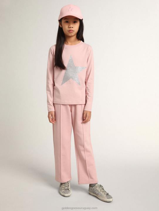 niños Pantalón jogging colección estrella rosa con estrella de purpurina plateada en la parte delanteraGolden Goose 02H6885