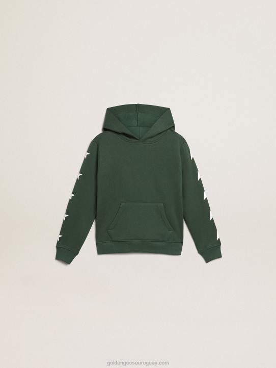 niños sudadera con capucha verde brillante de la colección star con estrellas blancas en contrasteGolden Goose 02H6901