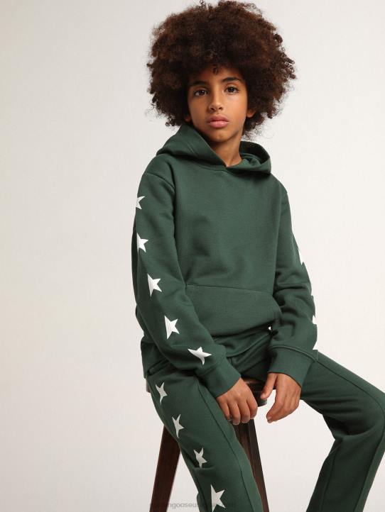 niños sudadera con capucha verde brillante de la colección star con estrellas blancas en contrasteGolden Goose 02H6901