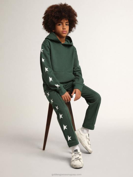 niños sudadera con capucha verde brillante de la colección star con estrellas blancas en contrasteGolden Goose 02H6901