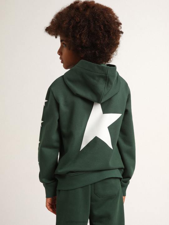 niños sudadera con capucha verde brillante de la colección star con estrellas blancas en contrasteGolden Goose 02H6901