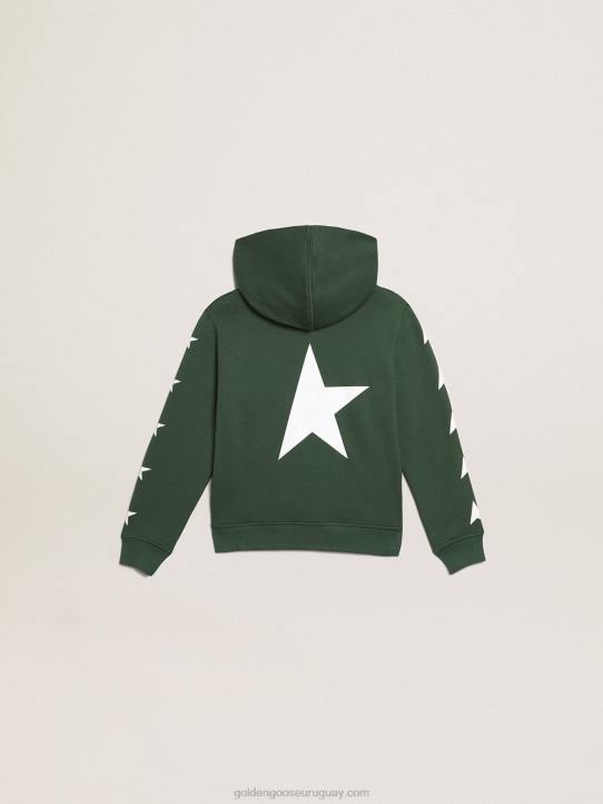 niños sudadera con capucha verde brillante de la colección star con estrellas blancas en contrasteGolden Goose 02H6901