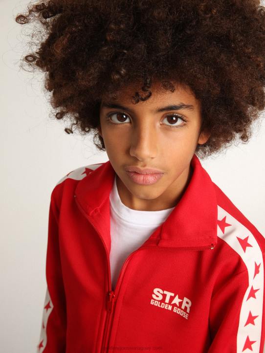 niños sudadera roja con cremallera y estrellas rojas en contrasteGolden Goose 02H6903