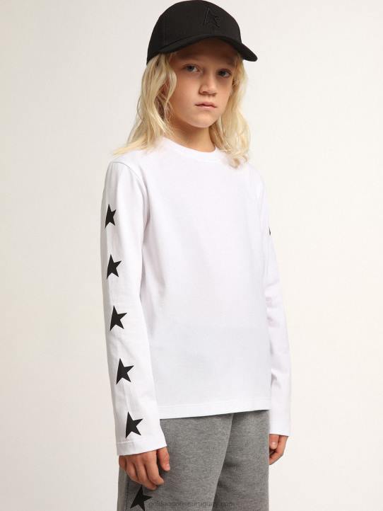 niños camiseta blanca de manga larga de la colección star con estrellas negras a contrasteGolden Goose 02H6904