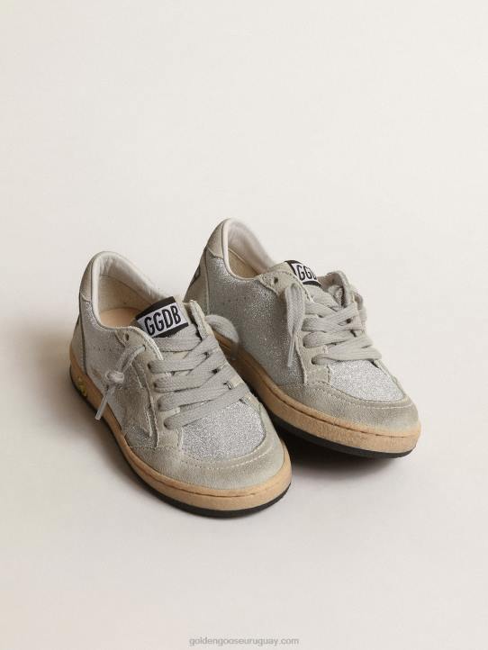 niños ball star júnior en purpurina con inserciones de ante gris hieloGolden Goose 02H6858