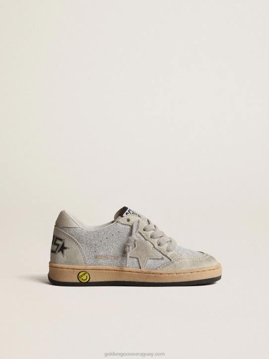 niños ball star young en purpurina con inserciones de ante gris hieloGolden Goose 02H6866
