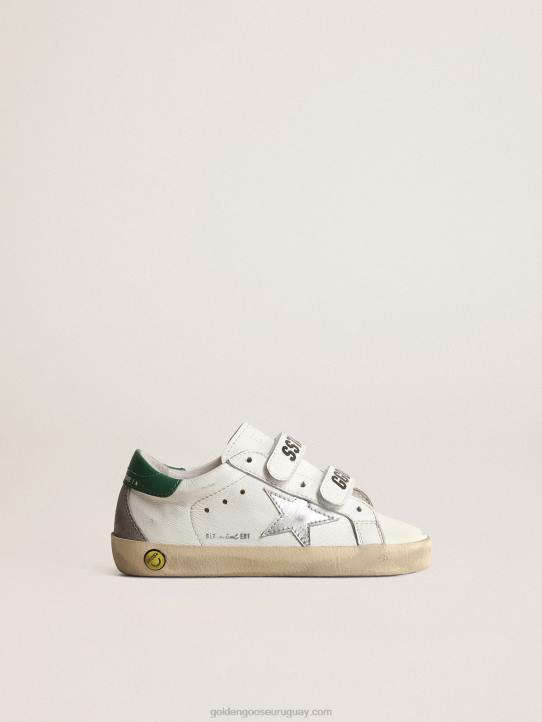 niños júnior old school con estrella de piel metalizada y tirador verde en el talónGolden Goose 02H6849