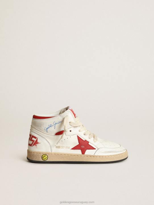 niños Zapatillas deportivas young sky-star de napa blanca con estrella de cuero rojo y refuerzo en el talónGolden Goose 02H6865