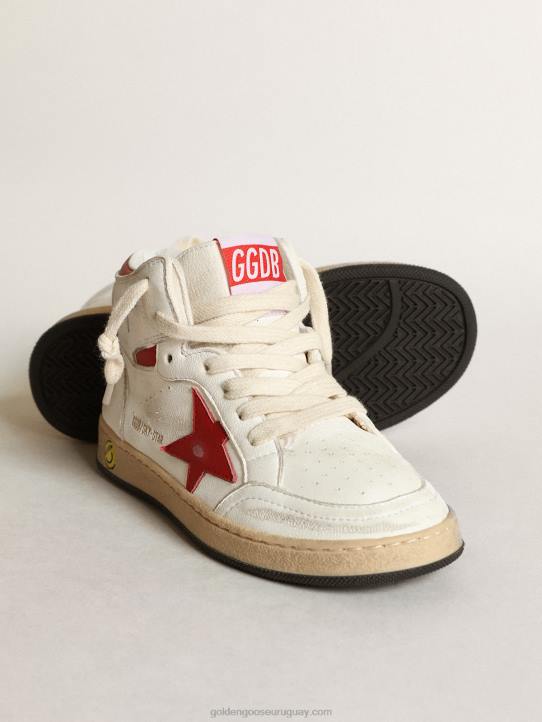 niños Zapatillas deportivas young sky-star de napa blanca con estrella de cuero rojo y refuerzo en el talónGolden Goose 02H6865
