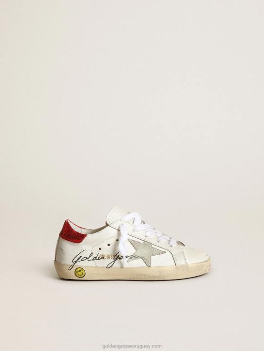 niños zapatillas deportivas young super-star con estrella de ante gris hielo y refuerzo del talón de piel metalizada rojaGolden Goose 02H6869
