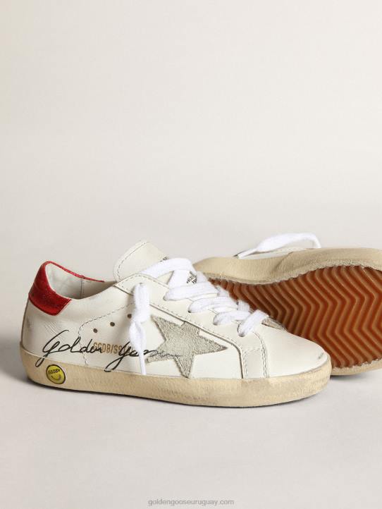 niños zapatillas deportivas young super-star con estrella de ante gris hielo y refuerzo del talón de piel metalizada rojaGolden Goose 02H6869