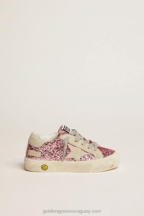 niños Zapatillas may en purpurina rosa con estrella y refuerzo en el talón de ante gris hieloGolden Goose 02H6859