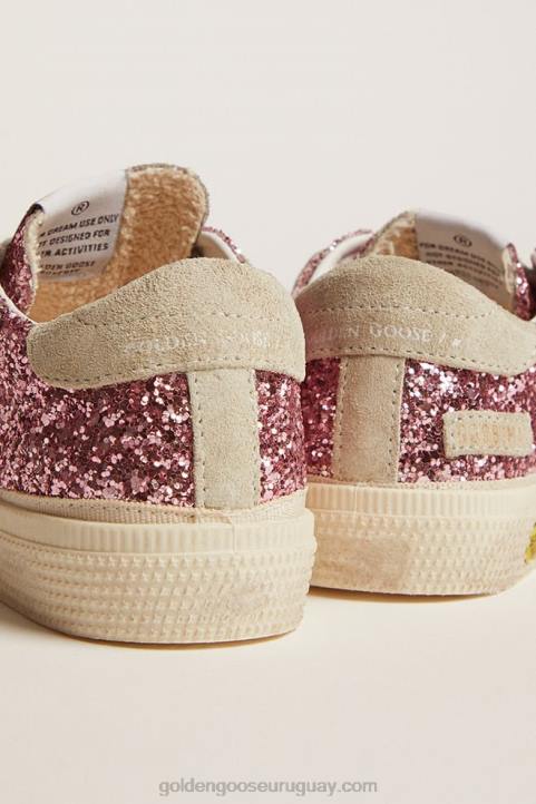 niños Zapatillas may en purpurina rosa con estrella y refuerzo en el talón de ante gris hieloGolden Goose 02H6859