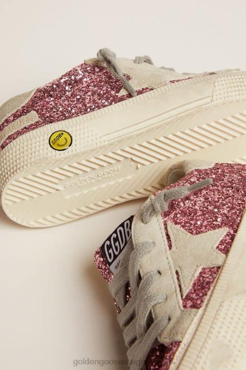 niños Zapatillas may en purpurina rosa con estrella y refuerzo en el talón de ante gris hieloGolden Goose 02H6859