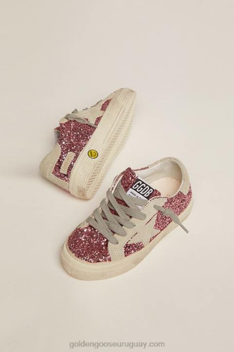 niños Zapatillas may en purpurina rosa con estrella y refuerzo en el talón de ante gris hieloGolden Goose 02H6859