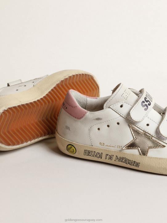 niños júnior old school con estrella de piel metalizada y refuerzo rosa en el talónGolden Goose 02H6862