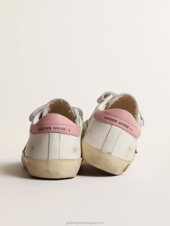 niños júnior old school con estrella de piel metalizada y refuerzo rosa en el talónGolden Goose 02H6862