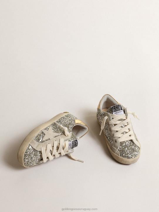 niños super-star junior en purpurina con estrella de ante y refuerzo dorado en el talónGolden Goose 02H6860
