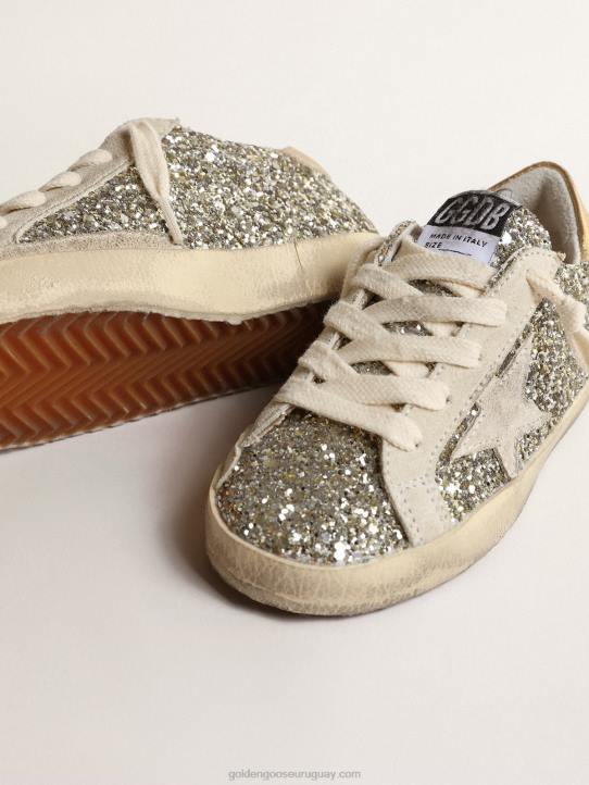 niños super-star junior en purpurina con estrella de ante y refuerzo dorado en el talónGolden Goose 02H6860