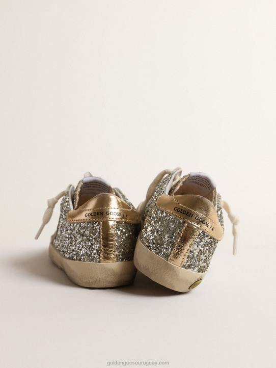niños super-star junior en purpurina con estrella de ante y refuerzo dorado en el talónGolden Goose 02H6860