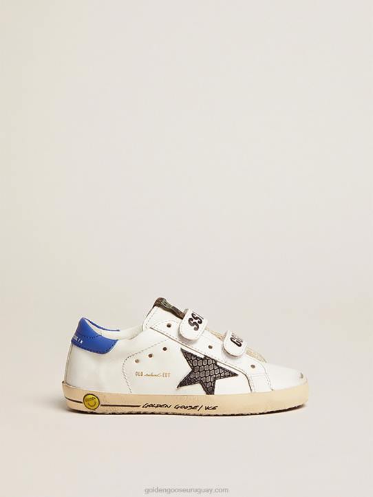 niños zapatillas deportivas young old school con estrella de piel negra con estampado de serpiente y refuerzo del talón de piel azulGolden Goose 02H6871