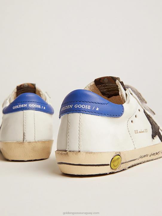 niños zapatillas deportivas young old school con estrella de piel negra con estampado de serpiente y refuerzo del talón de piel azulGolden Goose 02H6871