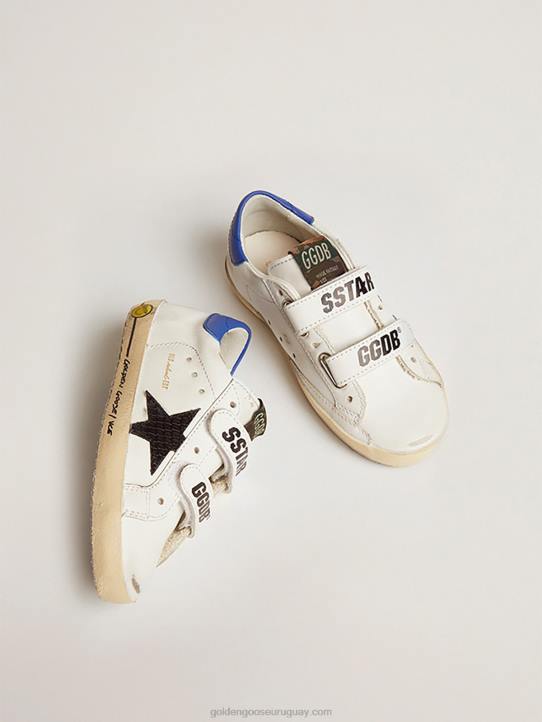niños zapatillas deportivas young old school con estrella de piel negra con estampado de serpiente y refuerzo del talón de piel azulGolden Goose 02H6871